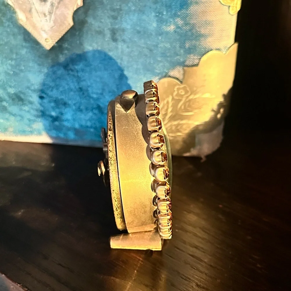 1900's Vintage Semca 7 Jewels Alarm Clock Swiss Yellow Gold Diamond Rhinestones - Picture 4 of 7